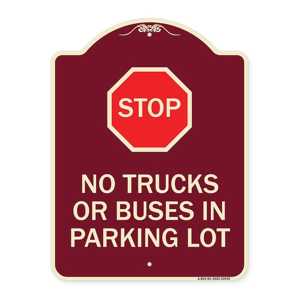 Parking Lot Rules Stop No Trucks or Buses in Parking Lot Heavy-Gauge Alum, 24" x 18", BU-1824-23430